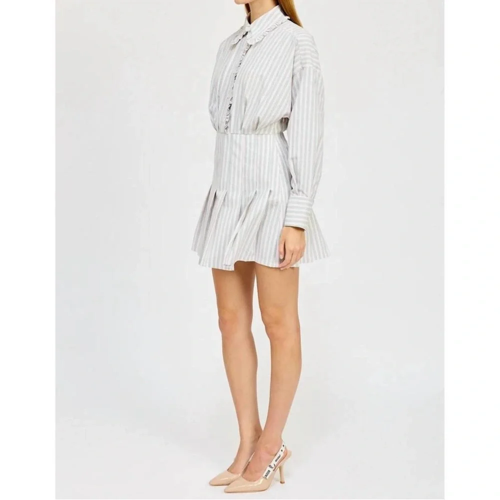 En Saison Striped Ruffle-Collar Mini Dress – XS - Picture 2 of 9